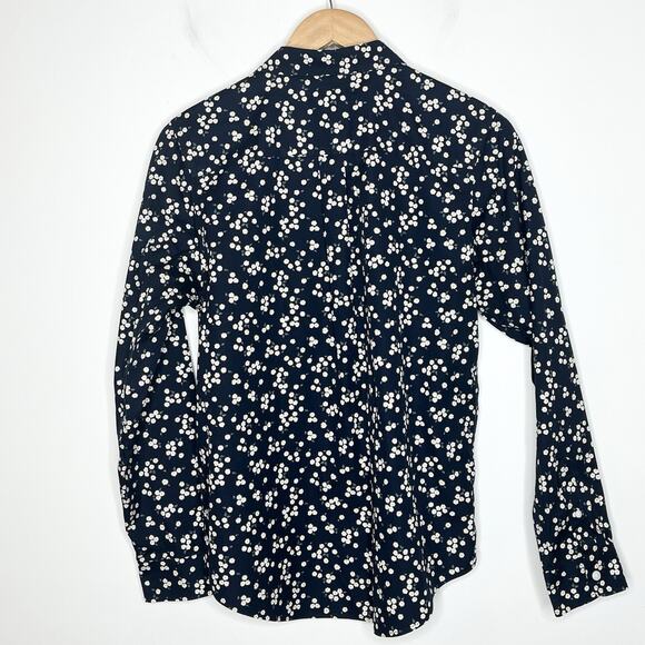 LL Bean Daisy Floral Print Button Up Shirt Black Womens Small Preppy Cottage - Picture 7 of 8